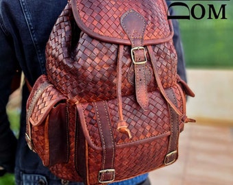 Handwoven leather backpack: 100% handmade with full grain leather