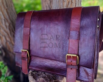 Handmade Goat Leather Laptop Bag: Brown Satchel Briefcase