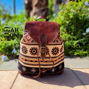 Personalized Moroccan Leather Backpack  Vintage look Leather  Bag