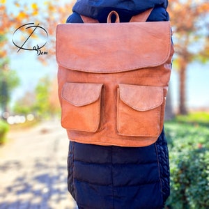 Mochila bohemia de piel de cabra marrón: hecha a mano al estilo marroquí