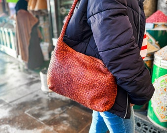 Leather tote bag, Handwoven Shoulder Bag, Leather bag, purse bag, tote bag