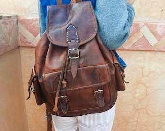 Vintage Travel Rucksack, Leather Backpack : 100% Real Leather and Handmade