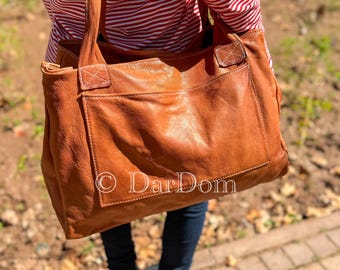 Handmade Brown Goat Leather Laptop Bag: Crossbody Shoulder Bag