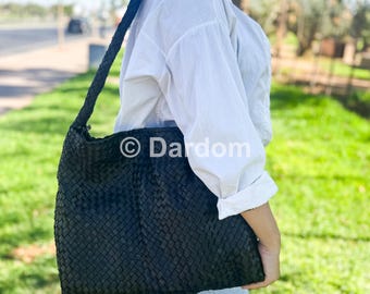 Woven Braided Leather Tote Bag: Handwoven leather bags