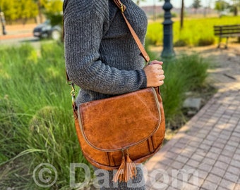 Handmade Goat Leather Crossbody Bag: Brown Messenger Shoulder Bag