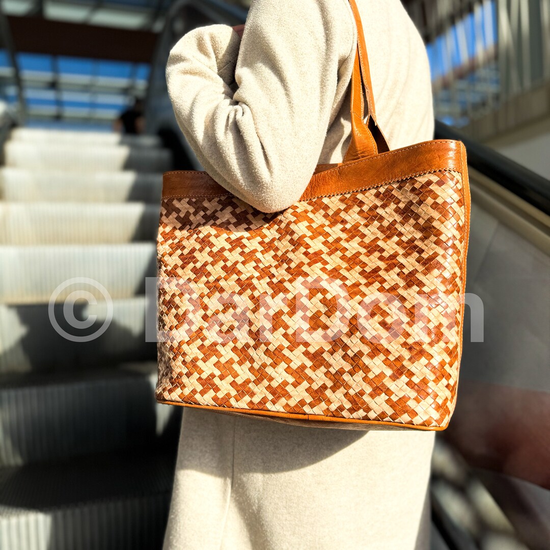 Woven Leather Bags for Women, Braided Tote Bag With Zipper, Handmade ...