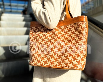 Woven Leather Bags for Women, Braided tote bag with zipper, Handmade Leather Bag