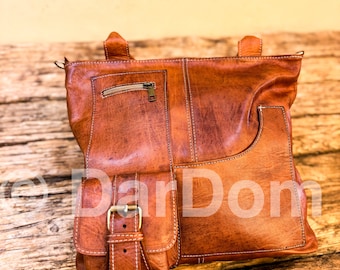 Handmade Goat Leather Crossbody Bag - Brown Leather Handbag