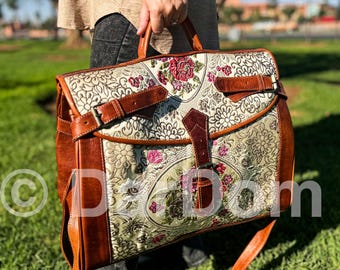 Moroccan Elegance in Carpet and Leather Travel Bag for Women : Handmade , weekender, duffel bag