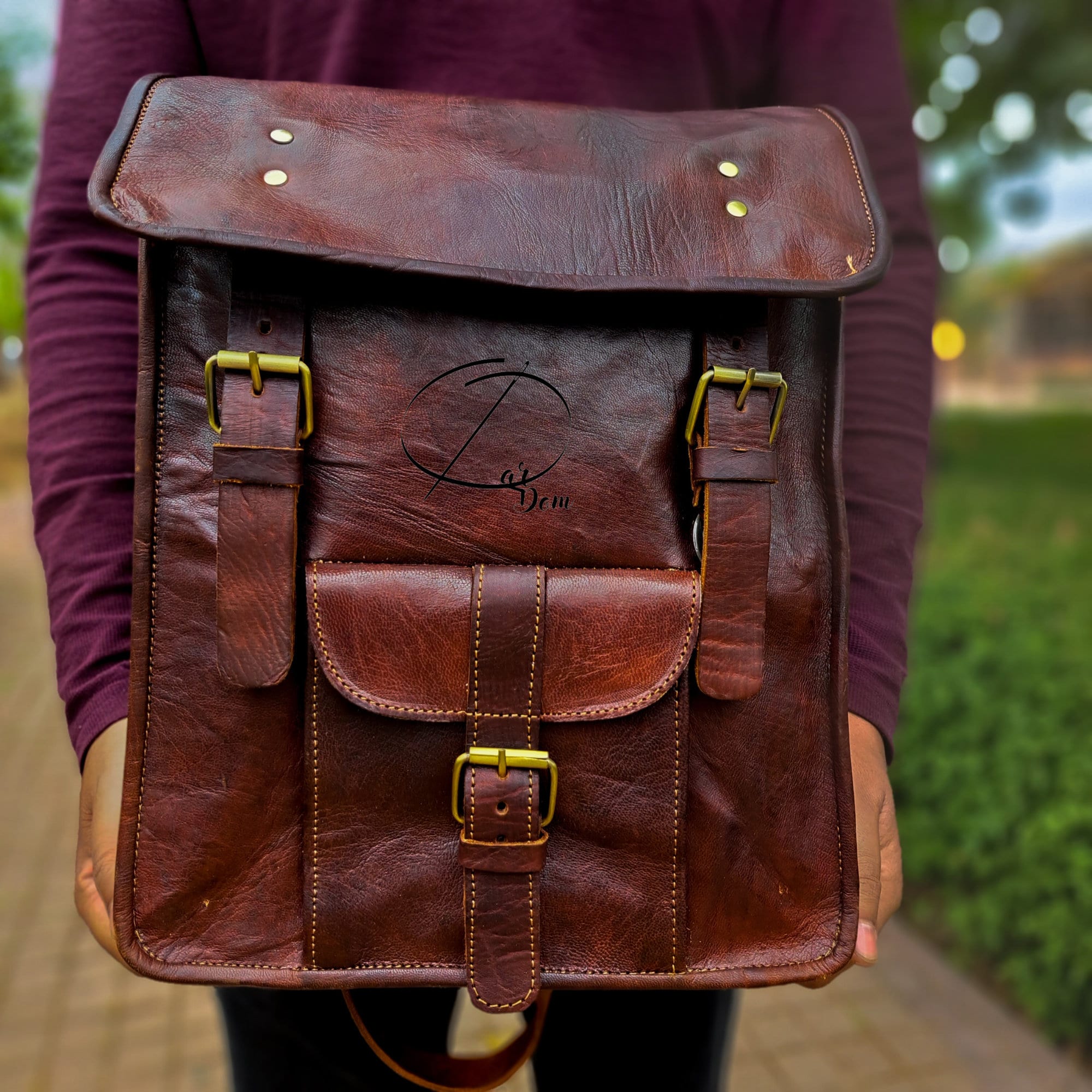 Handmade Goat Leather Backpack: Vintage Brown Travel Bag - Etsy display picture 1