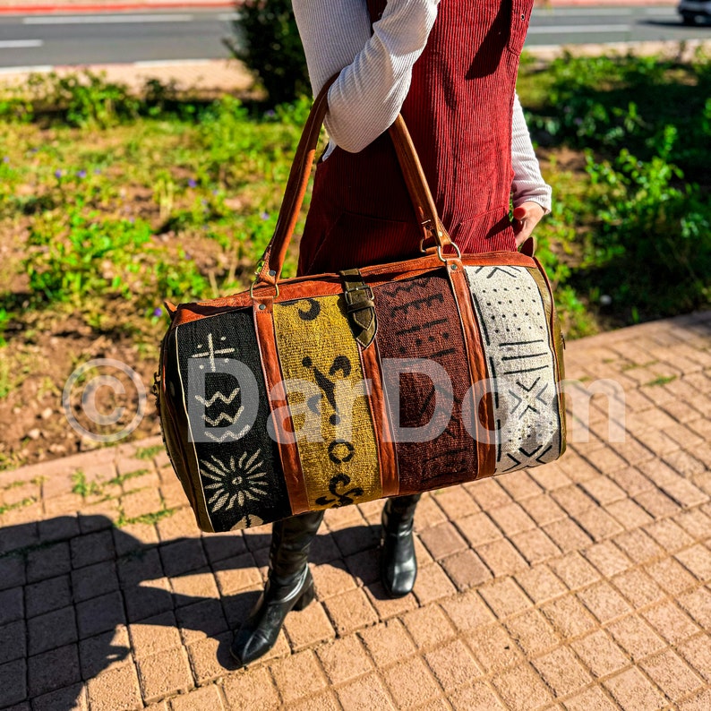 African Travel Bag, Leather Duffel Bag, Boho and Hippie Travel bag: 100% handmade zdjęcie 3