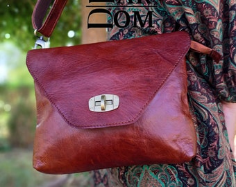 Natural Leather Messenger Bag, Crossbody and Shoulder boho bag for women