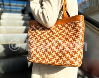 Bolso de mano de cuero tejido: bolso de hombro marroquí hecho a mano con cremallera