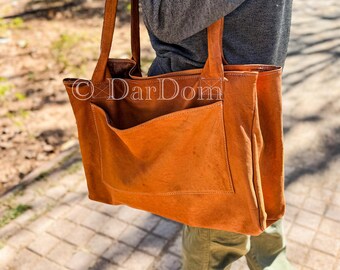 Bolso grande de cuero: bolso de hombro bohemio marrón hecho a mano