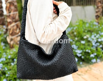 Handwoven Leather Shoulder Bag: Handmade Goat Leather Tote
