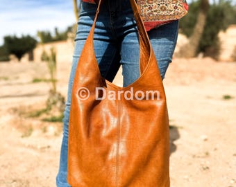 Handmade Goat Leather Hobo Bag: Brown Shoulder Tote