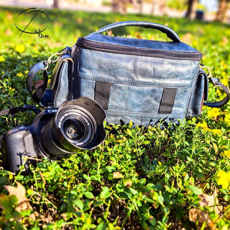 Leather Camera Bag Gift Camera Bag Navy Blue Camera Bag Etsy