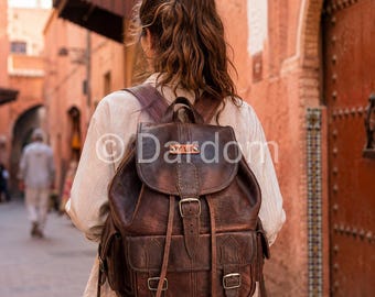 Vintage Travel Rucksack, Leather Backpack : 100% Real Leather and Handmade