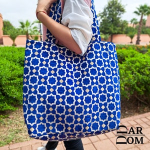 Moroccan Tote Bag for ,Beach bag, Summer bag ,Shopping Bag , Large bag,  : Zalij Look