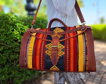 Handmade Duffle Bag: Berber Fabric Travel Weekender