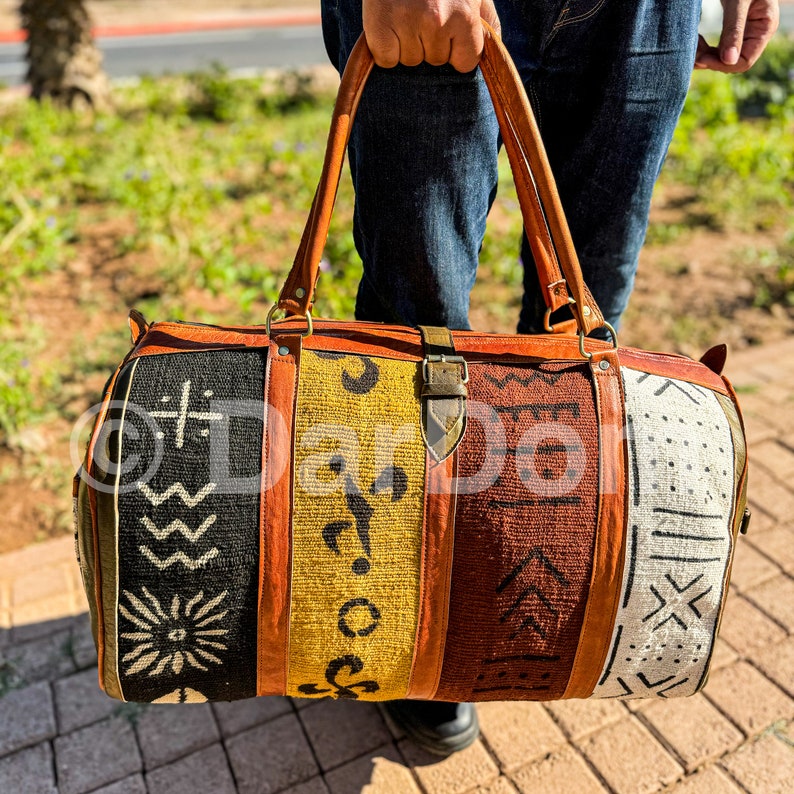 African Travel Bag, Leather Duffel Bag, Boho and Hippie Travel bag: 100% handmade zdjęcie 4