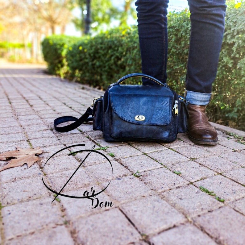 Leather Camera Bag Gift Camera Bag Navy Blue Camera Bag Etsy