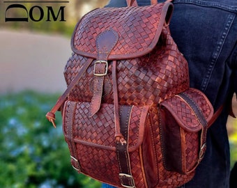 Braided Leather Backpack: Vintage Style Bag for Women and Men