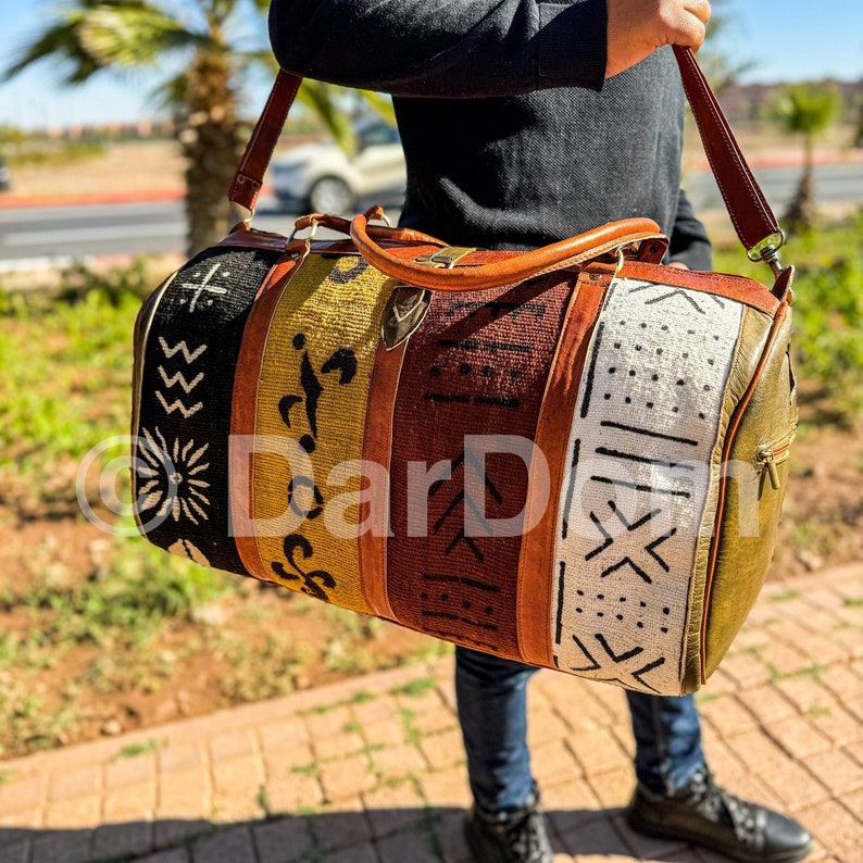 African Travel Bag, Leather Duffel Bag, Boho and Hippie Travel bag: 100% handmade zdjęcie 1