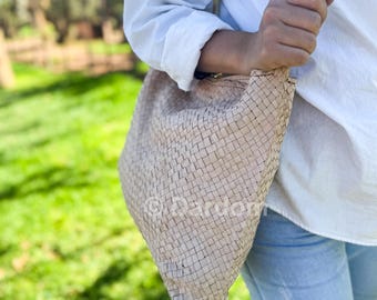 Woven Braided Leather Tote Bag: Vintage Style, Handmade