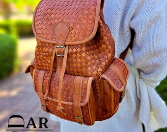 Handwoven Plaited Leather Backpack Vintage look Leather  Bag