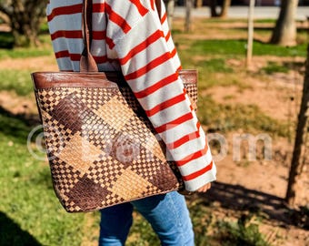 Bolso de mano de cuero tejido: bolso de hombro marroquí hecho a mano con cremallera