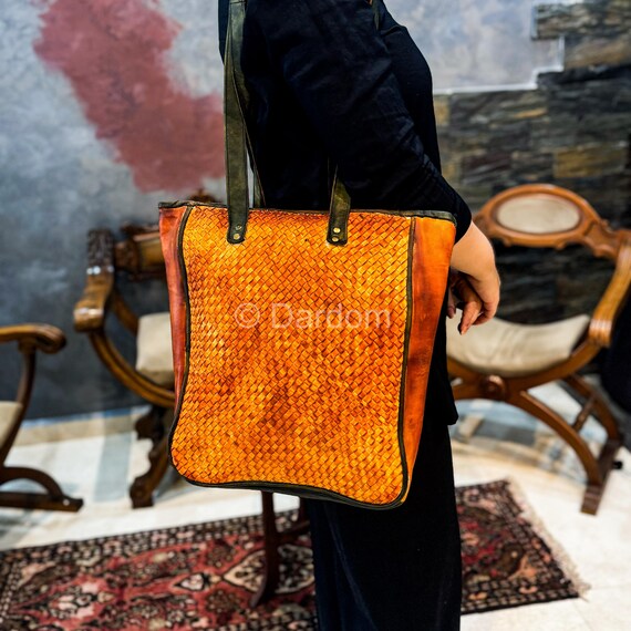 Handwoven Leather Tote Bag: Large Moroccan Shoulder Purse UK
