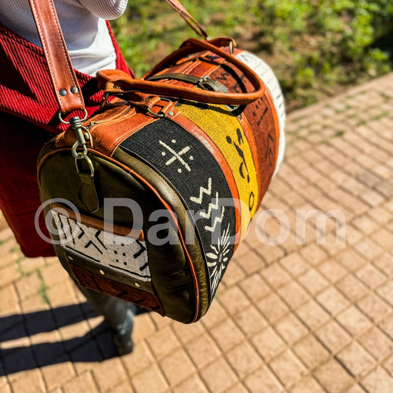 African Travel Bag, Leather Duffel Bag, Boho and Hippie Travel bag: 100% handmade zdjęcie 7