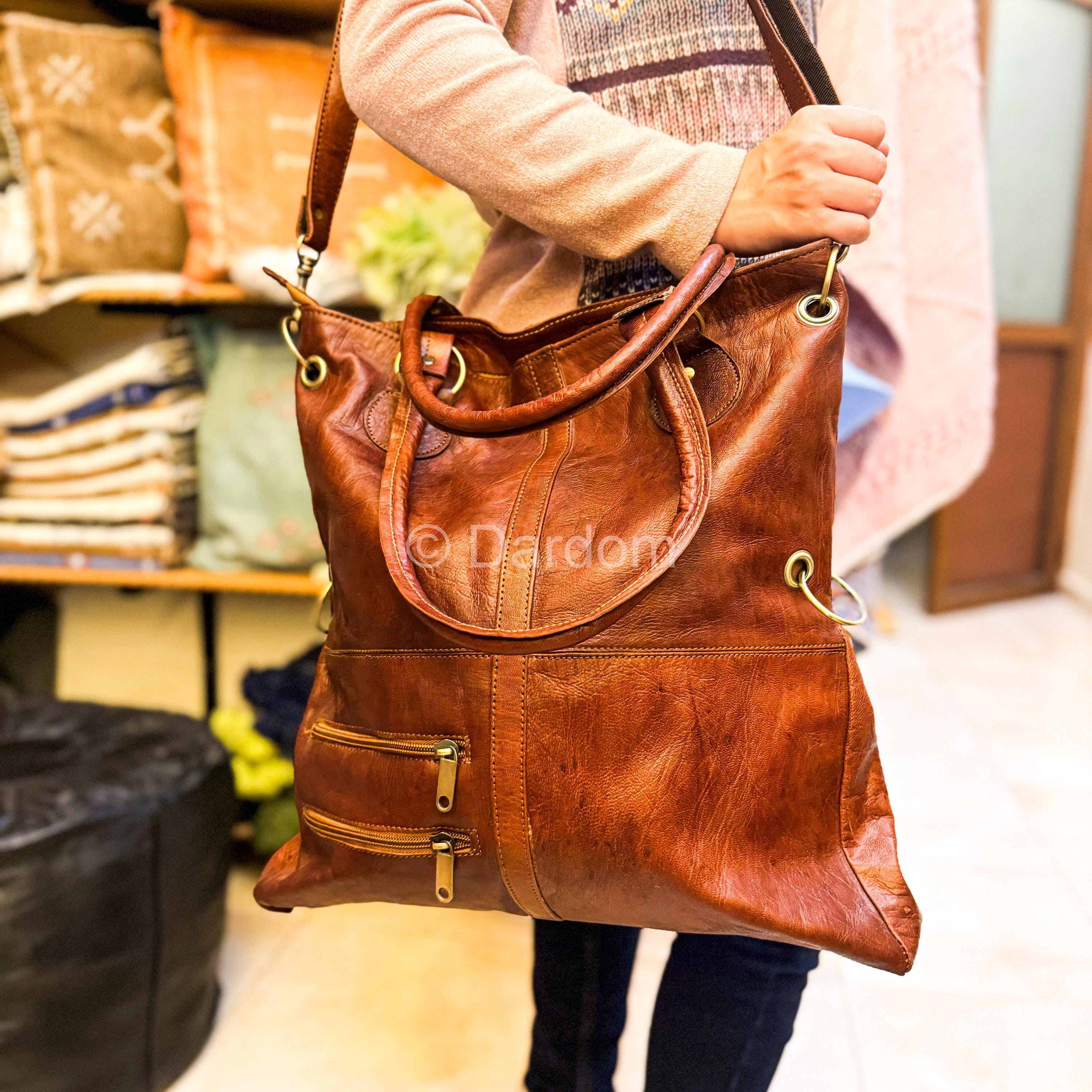 Convertible Leather Tote Bag: 2-in-1 Foldover Shoulder Bag