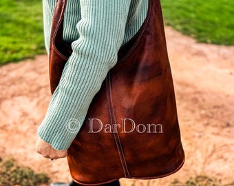 Handmade Goat Leather Tote Bag: Women's Shoulder Bag with Zipper
