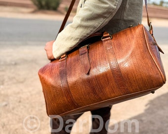 Handmade Full Grain Leather Duffle Bag: Moroccan Travel Weekender