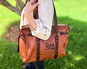 Borsa a tracolla in pelle marrone fatta a mano: borsa a tracolla