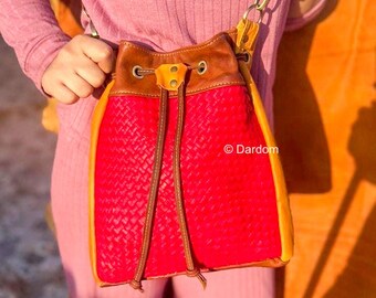 Yellow Woven Leather Handbag: Handmade Moroccan Shoulder Bag
