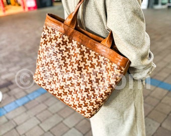 Bolso tote de cuero tejido: bolso de compras bohemio hecho a mano