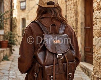 Vintage Travel Rucksack, Leather Backpack : 100% Real Leather and Handmade