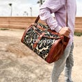 Leather Weekender Bag: Berber Fabric Travel Duffel