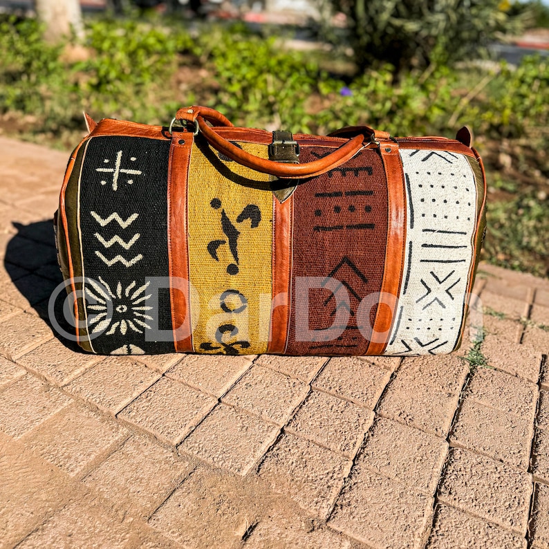 African Travel Bag, Leather Duffel Bag, Boho and Hippie Travel bag: 100% handmade zdjęcie 2