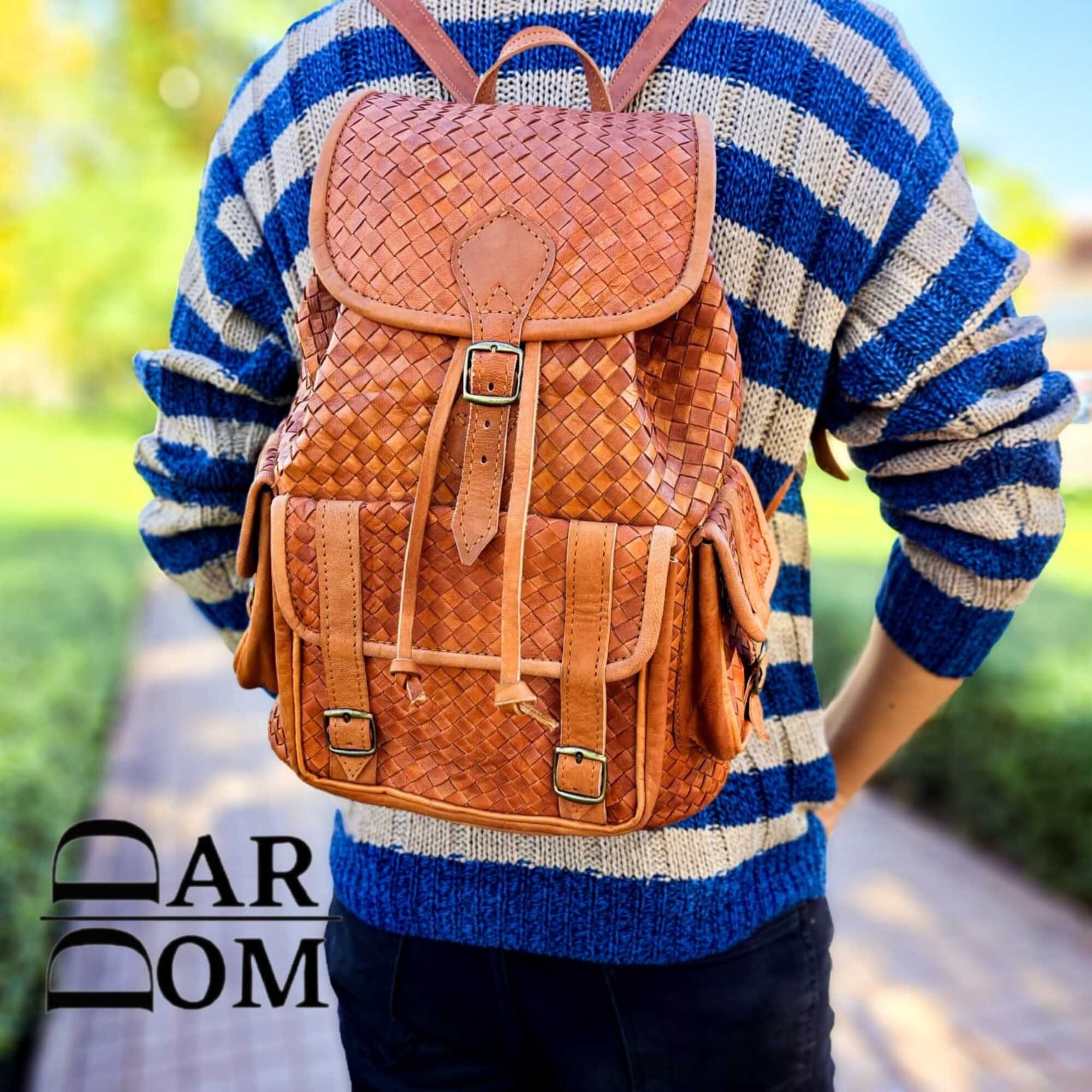 Plaited Leather Backpack Vintage Look Leather Bag - Etsy display picture 1