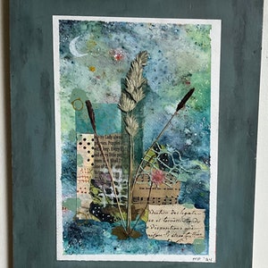 Collage Wall Art, Mixed Media Wall Art, Watercolor Wall Art, Collage Art, Pressed Flower Collage,  Watercolor Art, Mixed Media Art