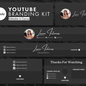 Youtube Branding Kit, Dark Minimal Youtube Branding, Editable Youtube Banner, Intro & Outro