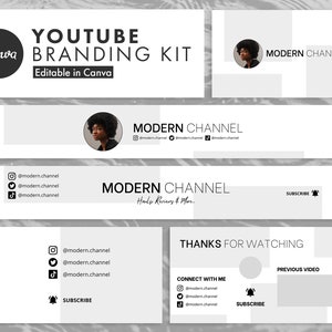 Youtube Branding Kit, White Modern Youtube Branding, Editable Youtube Banner, Intro & Outro
