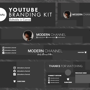 Youtube Branding Kit, Dark Modern Youtube Branding, Bearbeitbares Youtube Banner, Intro & Outro