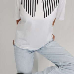 BLACK STRIPES SHIRT Women Collar Design White Cotton Shirt Party Wear Outfit Stripes Design Collar Shirt Frill Collar Shirt Crew Neck image 3