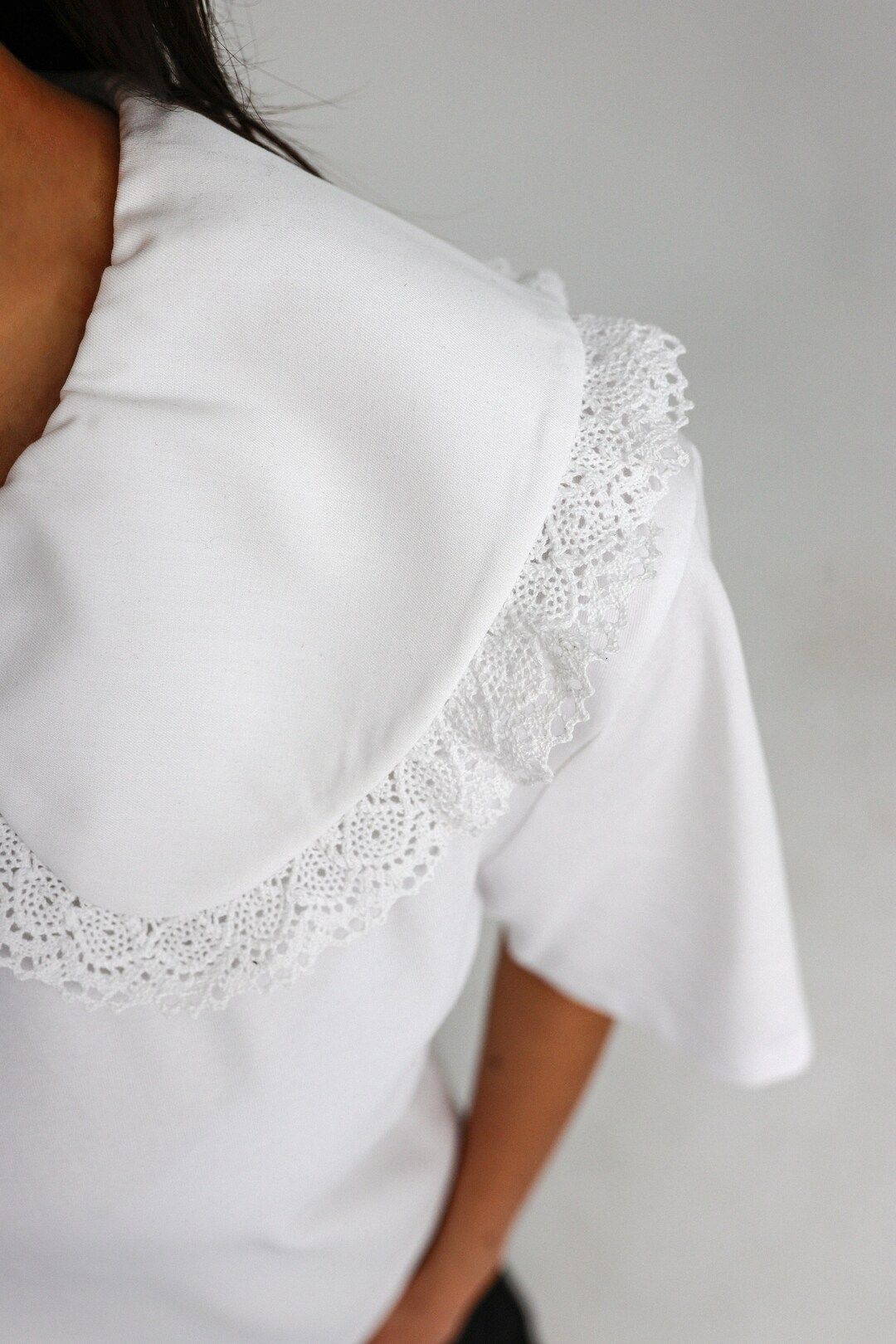 LACE VINTAGE White Collar Design Shirt Women Collar Design White Cotton