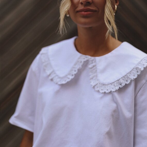 LACE VINTAGE | White Collar Design Shirt | Women Collar Design 